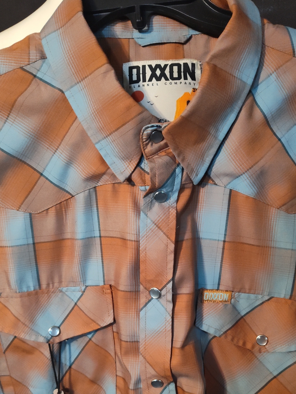 DIXXON "The Frontier" Rust and Light Blue Plaid Snap-Down Shirt Upcyled 3X
